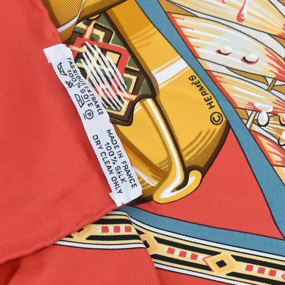 Hermes Scarf Carre 90 Au Son du Tam Tam Red Small Good - Picture 5 of 5
